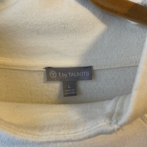 TALBOTS Featherweight Fleece Wrap Hem Pullover TOP SWEATSHIRT White Size L - Picture 3 of 8